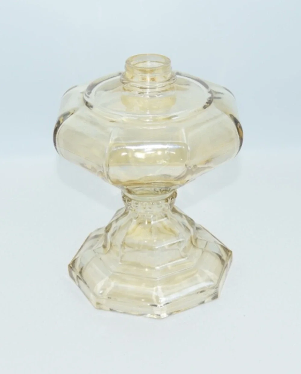 Vintage Iridescent Amber Thick Glass Oil / Kerosene Lamp Base 9.5